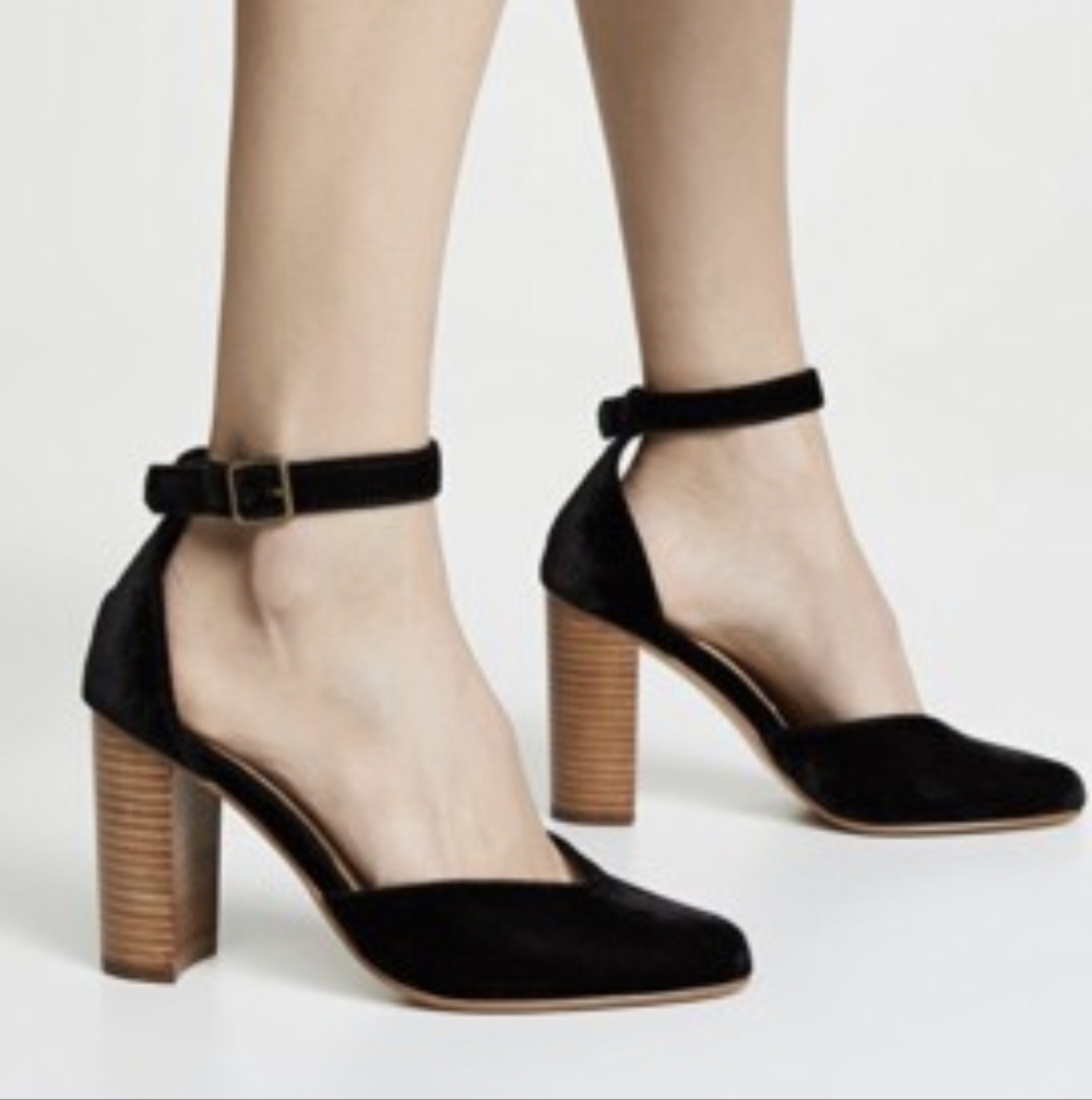 Anthropologie Soludos Collette Black Suede Heels Womens Shoes Size 9.5